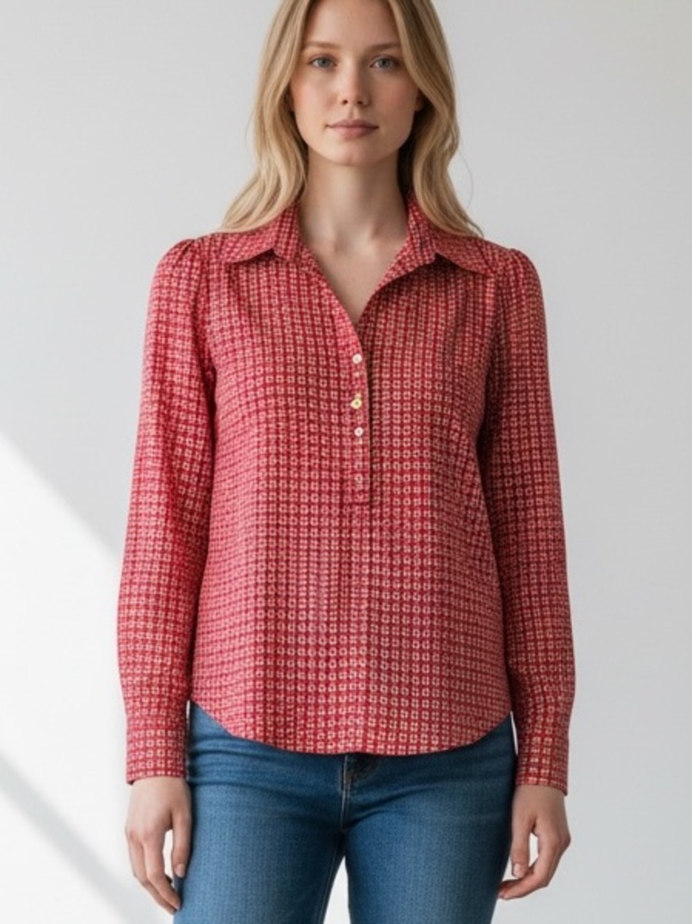 LILLY PULITZER | Vintage Windowpane Pattern Long Sleeve Henley Pullover Top 2